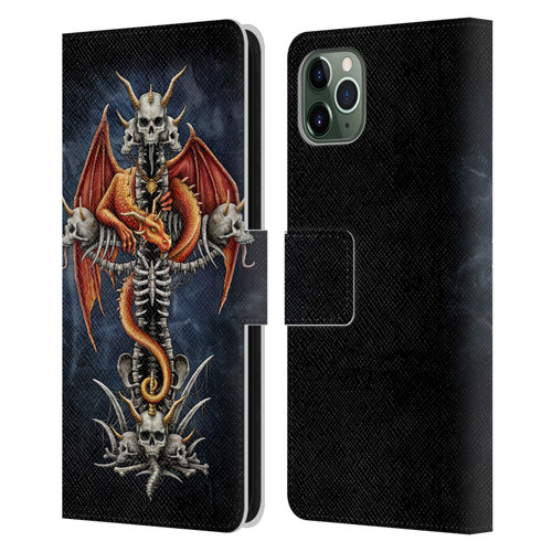 Sarah Richter Fantasy Creatures Red Dragon Guarding Bone Cross Leather Book Wallet Case Cover For Apple iPhone 11 Pro Max