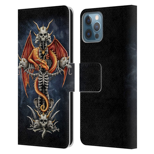Sarah Richter Fantasy Creatures Red Dragon Guarding Bone Cross Leather Book Wallet Case Cover For Apple iPhone 12 / iPhone 12 Pro