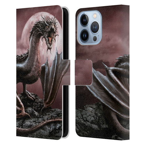 Sarah Richter Fantasy Creatures Black Dragon Roaring Leather Book Wallet Case Cover For Apple iPhone 13 Pro