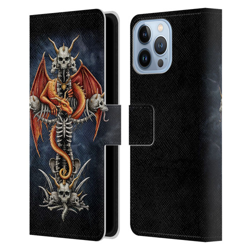 Sarah Richter Fantasy Creatures Red Dragon Guarding Bone Cross Leather Book Wallet Case Cover For Apple iPhone 13 Pro Max