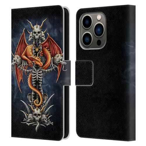 Sarah Richter Fantasy Creatures Red Dragon Guarding Bone Cross Leather Book Wallet Case Cover For Apple iPhone 14 Pro