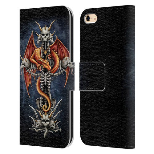 Sarah Richter Fantasy Creatures Red Dragon Guarding Bone Cross Leather Book Wallet Case Cover For Apple iPhone 6 / iPhone 6s