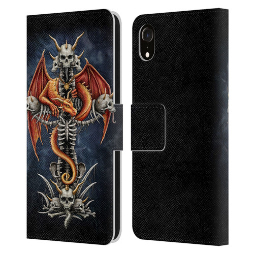 Sarah Richter Fantasy Creatures Red Dragon Guarding Bone Cross Leather Book Wallet Case Cover For Apple iPhone XR