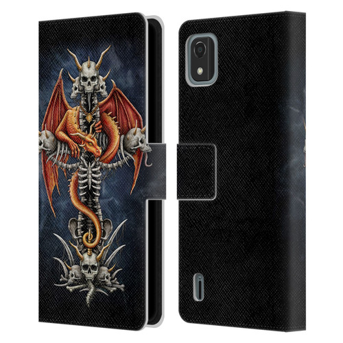 Sarah Richter Fantasy Creatures Red Dragon Guarding Bone Cross Leather Book Wallet Case Cover For Nokia C2 2nd Edition