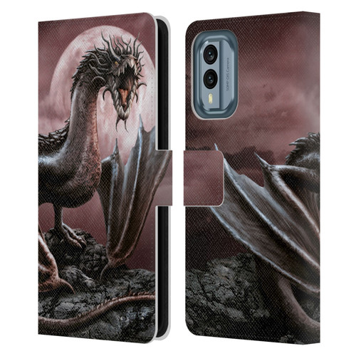 Sarah Richter Fantasy Creatures Black Dragon Roaring Leather Book Wallet Case Cover For Nokia X30