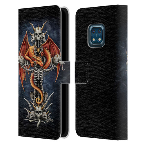 Sarah Richter Fantasy Creatures Red Dragon Guarding Bone Cross Leather Book Wallet Case Cover For Nokia XR20