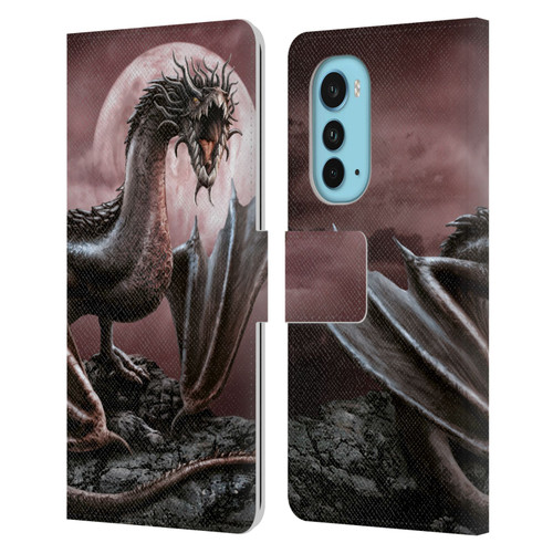 Sarah Richter Fantasy Creatures Black Dragon Roaring Leather Book Wallet Case Cover For Motorola Edge (2022)