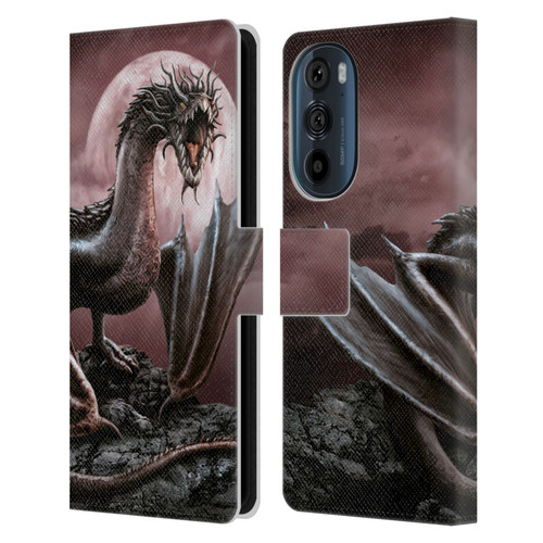 Sarah Richter Fantasy Creatures Black Dragon Roaring Leather Book Wallet Case Cover For Motorola Edge 30
