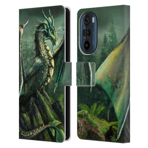 Sarah Richter Fantasy Creatures Green Nature Dragon Leather Book Wallet Case Cover For Motorola Edge 30