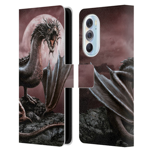 Sarah Richter Fantasy Creatures Black Dragon Roaring Leather Book Wallet Case Cover For Motorola Edge X30