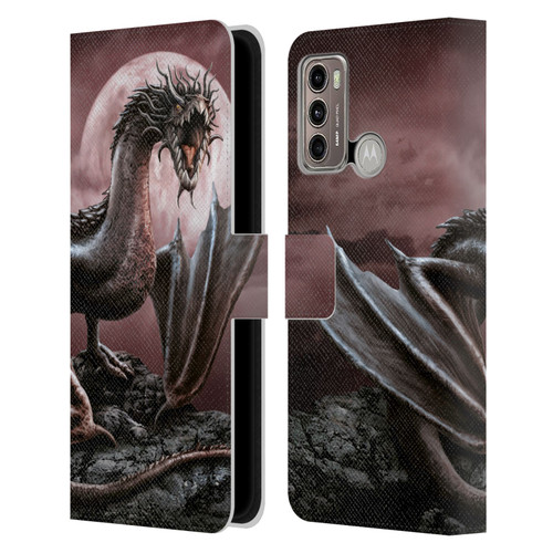 Sarah Richter Fantasy Creatures Black Dragon Roaring Leather Book Wallet Case Cover For Motorola Moto G60 / Moto G40 Fusion