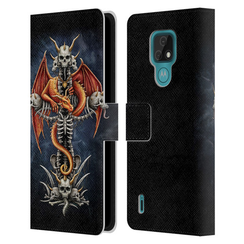 Sarah Richter Fantasy Creatures Red Dragon Guarding Bone Cross Leather Book Wallet Case Cover For Motorola Moto E7