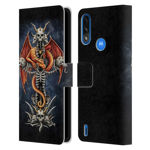 Sarah Richter Fantasy Creatures Red Dragon Guarding Bone Cross Leather Book Wallet Case Cover For Motorola Moto E7 Power / Moto E7i Power