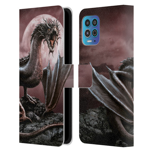 Sarah Richter Fantasy Creatures Black Dragon Roaring Leather Book Wallet Case Cover For Motorola Moto G100