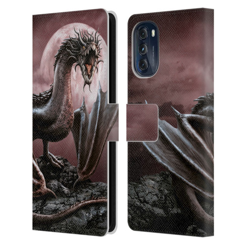 Sarah Richter Fantasy Creatures Black Dragon Roaring Leather Book Wallet Case Cover For Motorola Moto G (2022)