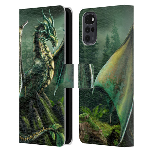 Sarah Richter Fantasy Creatures Green Nature Dragon Leather Book Wallet Case Cover For Motorola Moto G22