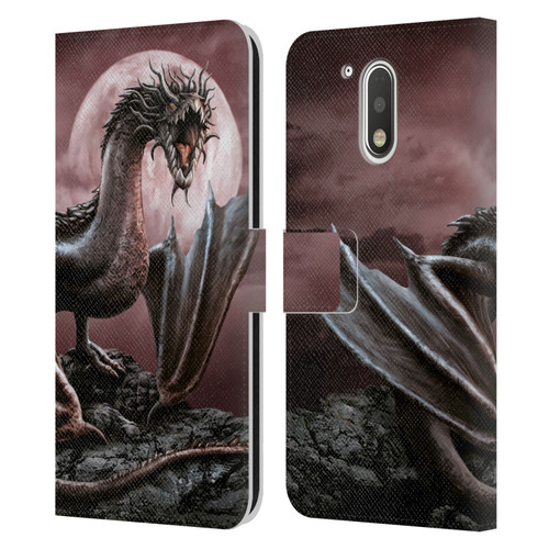 Sarah Richter Fantasy Creatures Black Dragon Roaring Leather Book Wallet Case Cover For Motorola Moto G41