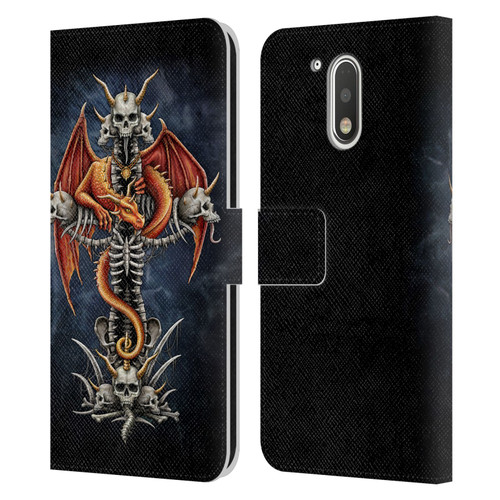 Sarah Richter Fantasy Creatures Red Dragon Guarding Bone Cross Leather Book Wallet Case Cover For Motorola Moto G41