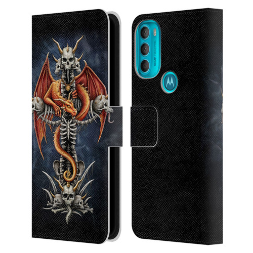 Sarah Richter Fantasy Creatures Red Dragon Guarding Bone Cross Leather Book Wallet Case Cover For Motorola Moto G71 5G