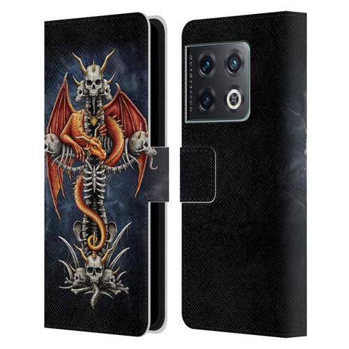 Sarah Richter Fantasy Creatures Red Dragon Guarding Bone Cross Leather Book Wallet Case Cover For OnePlus 10 Pro