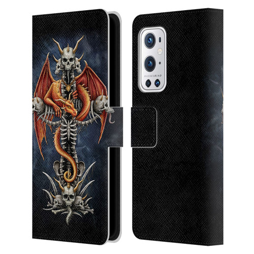 Sarah Richter Fantasy Creatures Red Dragon Guarding Bone Cross Leather Book Wallet Case Cover For OnePlus 9 Pro