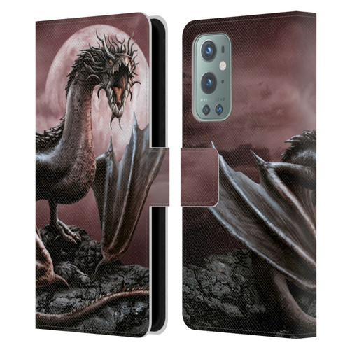 Sarah Richter Fantasy Creatures Black Dragon Roaring Leather Book Wallet Case Cover For OnePlus 9