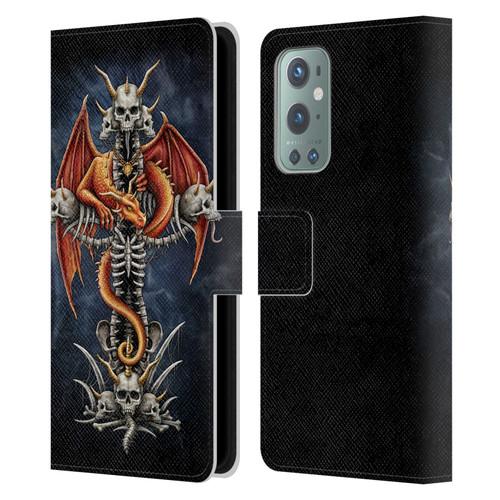 Sarah Richter Fantasy Creatures Red Dragon Guarding Bone Cross Leather Book Wallet Case Cover For OnePlus 9