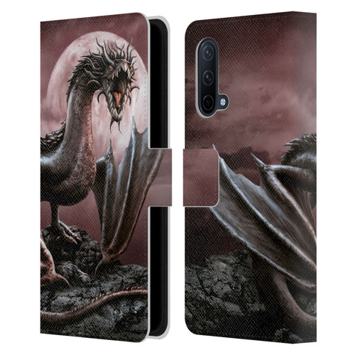 Sarah Richter Fantasy Creatures Black Dragon Roaring Leather Book Wallet Case Cover For OnePlus Nord CE 5G