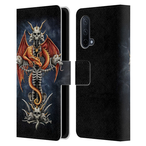 Sarah Richter Fantasy Creatures Red Dragon Guarding Bone Cross Leather Book Wallet Case Cover For OnePlus Nord CE 5G