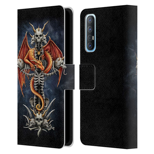 Sarah Richter Fantasy Creatures Red Dragon Guarding Bone Cross Leather Book Wallet Case Cover For OPPO Find X2 Neo 5G