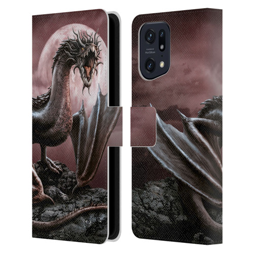 Sarah Richter Fantasy Creatures Black Dragon Roaring Leather Book Wallet Case Cover For OPPO Find X5