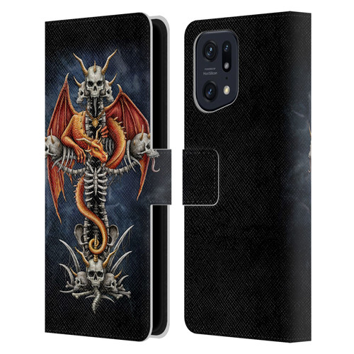 Sarah Richter Fantasy Creatures Red Dragon Guarding Bone Cross Leather Book Wallet Case Cover For OPPO Find X5