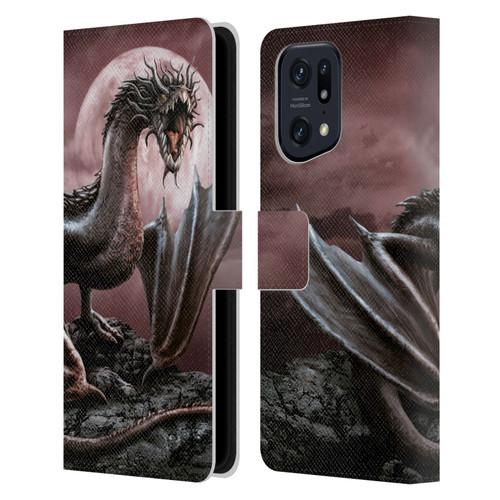 Sarah Richter Fantasy Creatures Black Dragon Roaring Leather Book Wallet Case Cover For OPPO Find X5 Pro