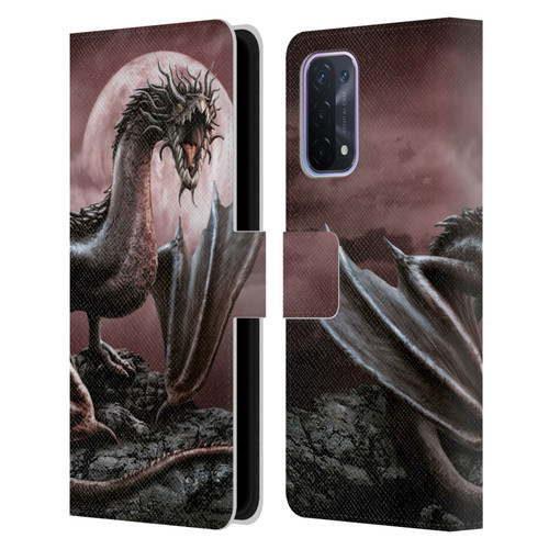 Sarah Richter Fantasy Creatures Black Dragon Roaring Leather Book Wallet Case Cover For OPPO A54 5G