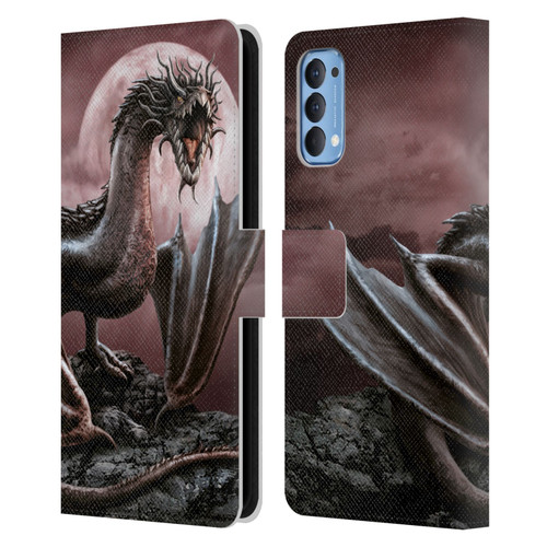 Sarah Richter Fantasy Creatures Black Dragon Roaring Leather Book Wallet Case Cover For OPPO Reno 4 5G