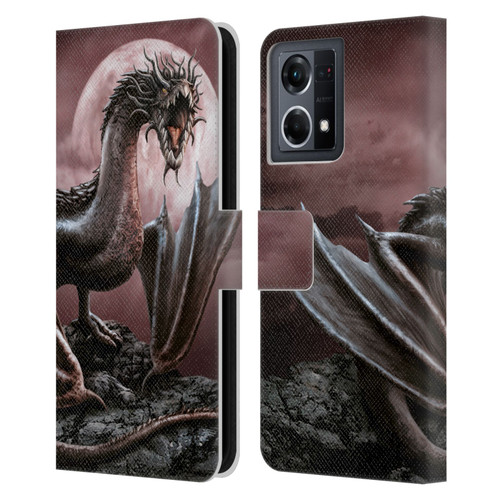 Sarah Richter Fantasy Creatures Black Dragon Roaring Leather Book Wallet Case Cover For OPPO Reno8 4G