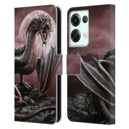 Sarah Richter Fantasy Creatures Black Dragon Roaring Leather Book Wallet Case Cover For OPPO Reno8 Pro
