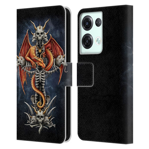 Sarah Richter Fantasy Creatures Red Dragon Guarding Bone Cross Leather Book Wallet Case Cover For OPPO Reno8 Pro
