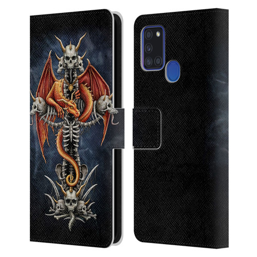 Sarah Richter Fantasy Creatures Red Dragon Guarding Bone Cross Leather Book Wallet Case Cover For Samsung Galaxy A21s (2020)