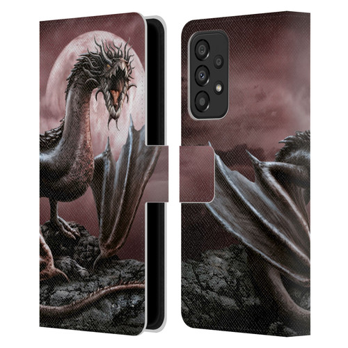 Sarah Richter Fantasy Creatures Black Dragon Roaring Leather Book Wallet Case Cover For Samsung Galaxy A33 5G (2022)