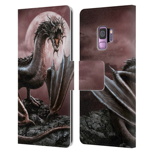 Sarah Richter Fantasy Creatures Black Dragon Roaring Leather Book Wallet Case Cover For Samsung Galaxy S9