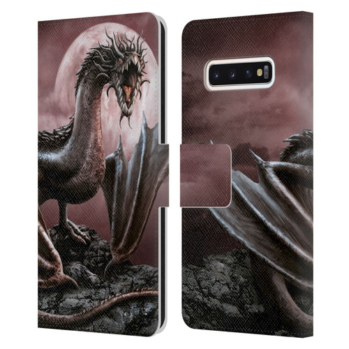 Sarah Richter Fantasy Creatures Black Dragon Roaring Leather Book Wallet Case Cover For Samsung Galaxy S10