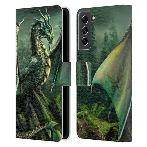 Sarah Richter Fantasy Creatures Green Nature Dragon Leather Book Wallet Case Cover For Samsung Galaxy S21 FE 5G