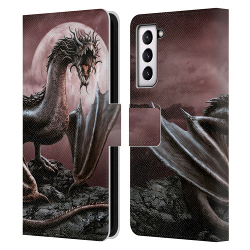 Sarah Richter Fantasy Creatures Black Dragon Roaring Leather Book Wallet Case Cover For Samsung Galaxy S21 5G
