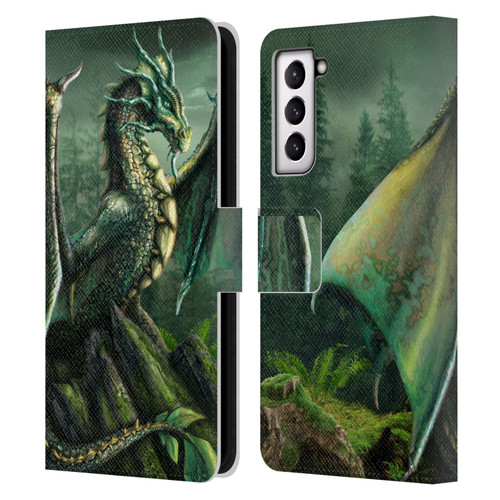 Sarah Richter Fantasy Creatures Green Nature Dragon Leather Book Wallet Case Cover For Samsung Galaxy S21 5G