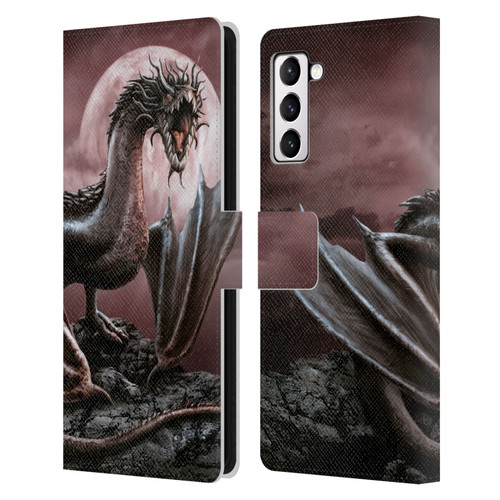 Sarah Richter Fantasy Creatures Black Dragon Roaring Leather Book Wallet Case Cover For Samsung Galaxy S21+ 5G