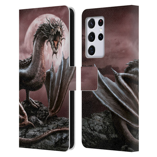 Sarah Richter Fantasy Creatures Black Dragon Roaring Leather Book Wallet Case Cover For Samsung Galaxy S21 Ultra 5G