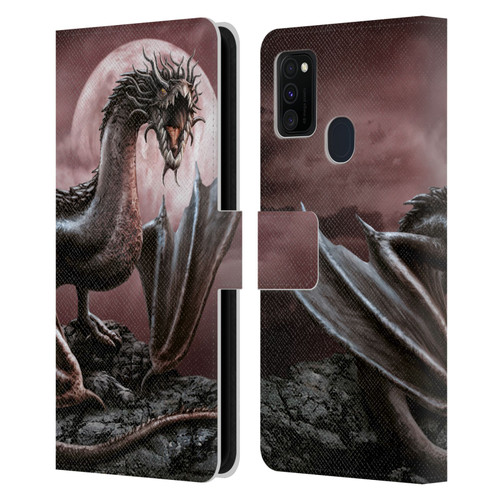 Sarah Richter Fantasy Creatures Black Dragon Roaring Leather Book Wallet Case Cover For Samsung Galaxy M30s (2019)/M21 (2020)
