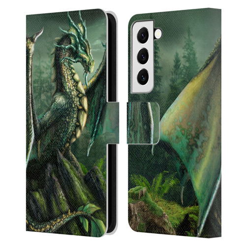 Sarah Richter Fantasy Creatures Green Nature Dragon Leather Book Wallet Case Cover For Samsung Galaxy S22 5G