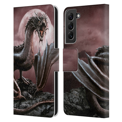 Sarah Richter Fantasy Creatures Black Dragon Roaring Leather Book Wallet Case Cover For Samsung Galaxy S22+ 5G